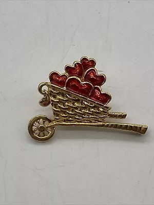 AVON Garden Of Love Hearts Basket Gold Tone Brooch Pin With Dangle Heart Vintage • $8.75