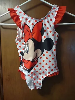 Minnie Mouse Disney Swimsuit Bathing Suit Girls Sz 4 Toddler 1pc Ruffled Glitter • $9.98