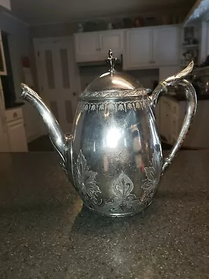 Antique 1870's Meriden B. Company Silver Plate Teapot With Floral Etching • $45