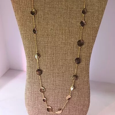 Melinda Maria Long Gold-tone Stationed Hammered Disk Necklace • $35.99