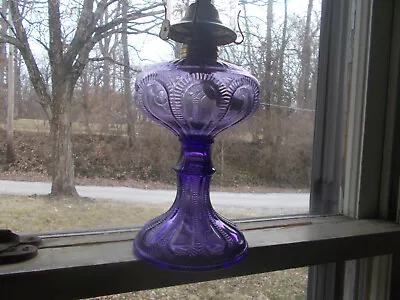 $130 • Buy 1880s ANTIQUE ZIPPER LOOP PRETTY AMETHYST GLASS KEROSENE STAND LAMP COMPLETE