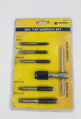 6pc TAP WRENCH & CHUCK SET TOOL STEEL T-HANDLE METRIC M6 M7 M8 M10 M12 AND DIE • £8.81