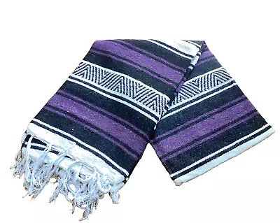 Purple Mexican Falsa Blanket. Handwoven X-Large Cotton Yoga Mat Throw. • $22.99