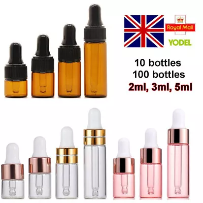 Mini Glass Dropper Bottle Sample Size For Oils Wholesale Bulk 1ml 2ml 3ml 5ml • £5.69