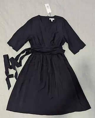 BNWT Country Road Womens Mock Wrap Navy Dress Size 16 Large Half Sleeve $169new  • $26