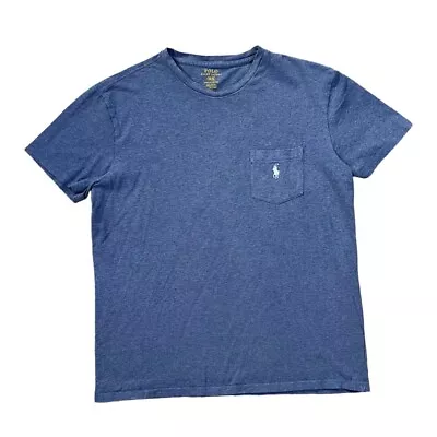 POLO RALPH LAUREN Stretch Cotton Pocket Logo Short Sleeve T-Shirt Medium Blue • £16