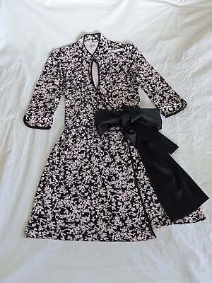 DVF  Madame  Wrap Dress 14 Black & Pink Mandarin Collar With Silk Sash • £25