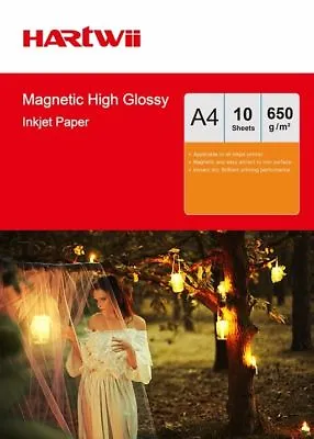 Hartwii 10 Sheets A4 650Gsm Magnet High Glossy Photo Paper Inkjet Paper Printing • £14.99