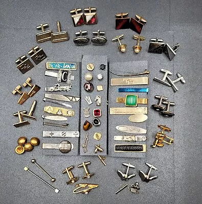 Vintage 41 Pc MENS JEWELRY Accessories Lot Cufflinks Tie Tacks Collar Bars • $36