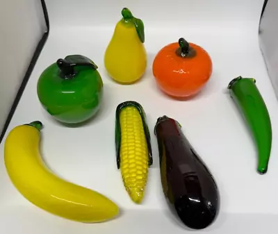 Vintage Murano Style Hand Blown Art Glass Fruits And Vegetables Lot Of 7 • $45.99