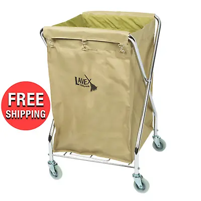 Heavy-Duty Commercial Laundry Cart W/ Wheels Trash Basket Canvas Bag Metal Frame • $111.92