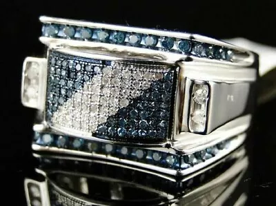 Men's 2 Ct Simulated Diamond & Blue Topaz Wedding Pinky Ring 925 Sterling Silver • $130.49