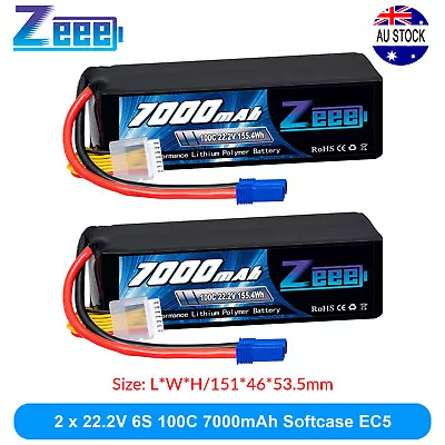 2x Zeee 22.2V 100C 7000mAh 6S LiPo Battery EC5 For RC Car Truck Tank Desert Jet • $285.99