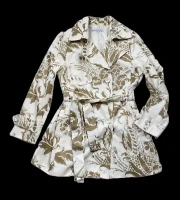 CABI Ivory& Brown Women Trench Double Breasted Coat Jacket Floral Sz M • $47