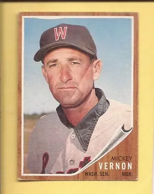 1962  TOPPS  # 152 B  MICKEY VERNON  Manager  Washington Senators   Excellent • $3.79