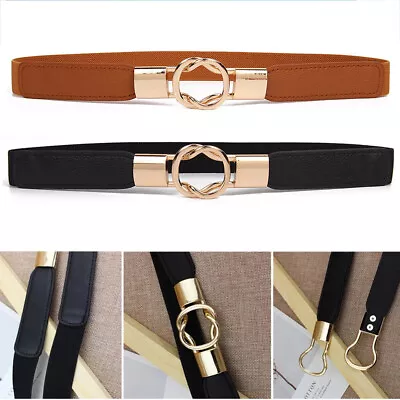 Womens Belt Stretch Elastic Skinny Waist Ladies Dress Waistband Metal Buckle UK • £3.20