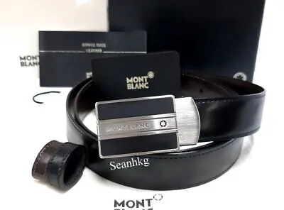 MontBlanc 38156 Meisterstuck Leather Belt Rectangular Black/Brown Authentic NEW • $272.72