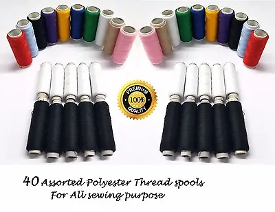 40 Assorted Polyester Sewing Overlocking Thread Spool For JANOME  SINGER  BRO • £7.98