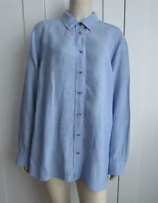 Marks & Spencer 100% Linen Shirt Blouse Blue Size 22 • £15