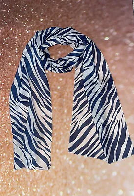 Fashion Scarf Chiffon - Zebra Print Navy Blue & White • £6.99