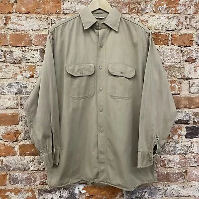 Vintage 40s 50s Old Hickory Sanforized Cotton Twill Khaki Work Shirt Size XL • $100