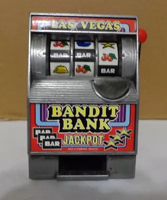 Vintage 1960s LAS VEGAS JACKPOT BANDIT BANK MINI SLOT MACHINE Mechanical Works • $20