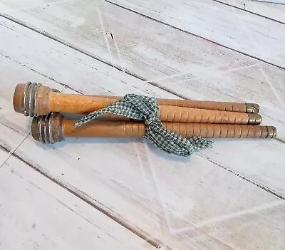 3 Vintage Wooden Spools Bobbins Spindles 8.75  Long Distressed  • $12.59