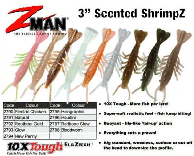 Brand New - Zman 3  Inch Scented ShrimpZ Soft Plastics Fishing Lure Zman Z Man - • $9.95