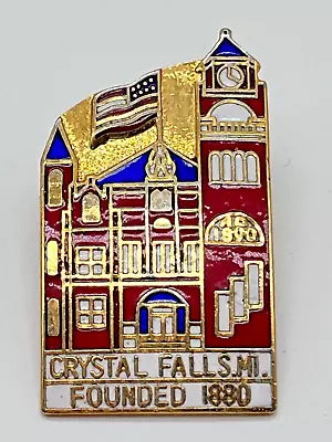 Vintage Crystal Falls Michigan Founded 1880 Enamel City Pin Brooch • $9.99