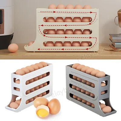 Refrigerator Egg Dispenser Auto Rolling Rolldown Egg Holder 4 Tier Storage Rack • £13.79