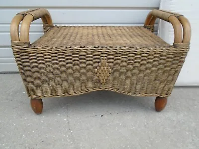 Modern Bamboo Stool Seat Vanity Ottoman Regency Rattan Topical Beach East Indies • $199