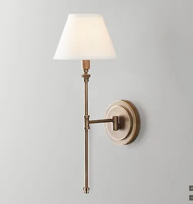 RH RESTORATION HARDWARE Ellis Swing-Arm Sconce Antiqued Brass Tapered Shade • $740