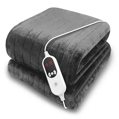 Luxurious Electric Heated Throw Soft Fleece Grey Over Blanket Double Single • £32.99