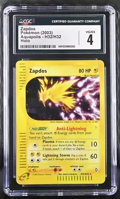 Pokemon Card - Zapdos Aquapolis H32/H32 Holo Rare CGC 4  • $60