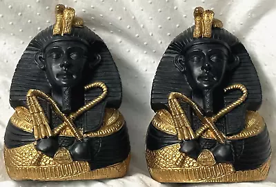 Pair Egyptian King Tut Head Bust Resin Statue & Mummy Coffin Figurine - Used • $40