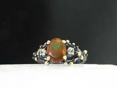 Estate Sterling Silver 925 Mexican Fire Opal Brutalist Ring Size 9 • $79