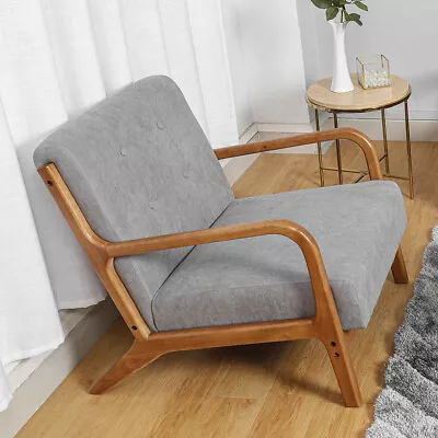 Mid-Century Modern Armchair Velvet Upholstered Solid Wooden Frame Accent Chair • £119.95