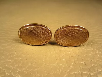 Vintage Oval Brushed Finish Yellow Gold Plated Cuff Links • $16.75