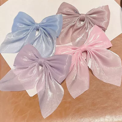 Big Bow Hairpin Pearlescent Satin Ribbon Hair Clip Women Sweet Duckbill Clips ↷ • $1.54