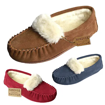 £12.90 • Buy Nordvek Ladies Suede Moccasin Slip On Loafer Plush Lined Womens With Hard Sole