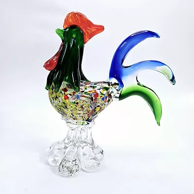 Art Glass Murano Style Millefiori Speckled 9  H Rooster 🐓 Figurine  • $39.95