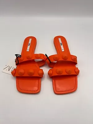 NWT Zara Size USA 10 / EU 41 Orange Flat Rubberized Studded Sandals 3601/910. • $24.50