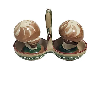 Vintage Colorful Mushrooms Ceramic Salt & Pepper Shakers Set With Carrier • $9.84