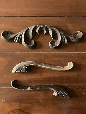 (3) Carved Wood Furniture Decorative Trim Accent Appliqué Set Salvaged - Lot 9 • $18