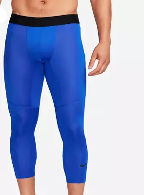 NWT Nike Pro Men's Dri-FIT 3/4-Length Fitness Training Tights Pockets Blue • $32.99