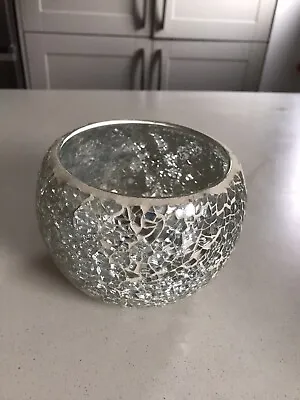 Mosaic Crackle Tea Light Holder Vase Silver (2) • £6.95