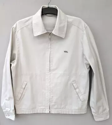 YSL Harrington Jacket Mens M Cream White Zip Vintage Embroidered Logo Bomber 90s • £98.90