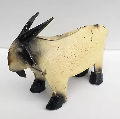 Metal Art Small Goat Sculpture 9   Long Yard Art Animal Figure White • $16