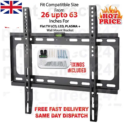 £8.99 • Buy Tv Wall Bracket Mount Slim For 26 30 32 40 42 50 63 Inch Flat 3d Lcd Led Plasma.