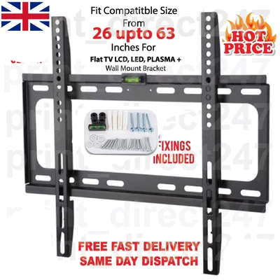 £8.99 • Buy Tv Wall Bracket Mount Slim For 26 30 32 40 42 50 63 Inch Flat 3d Lcd Led Plasma.